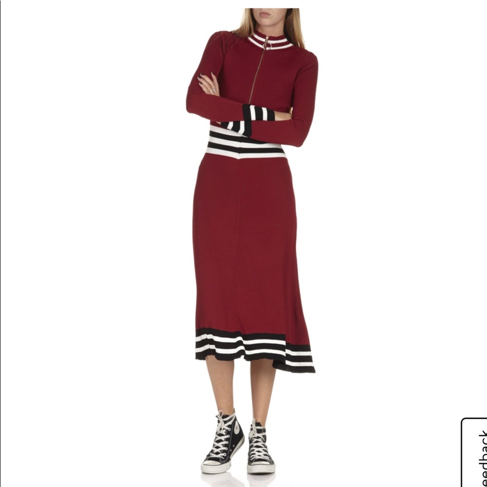 Maje dress with racing stripes in burgundy.